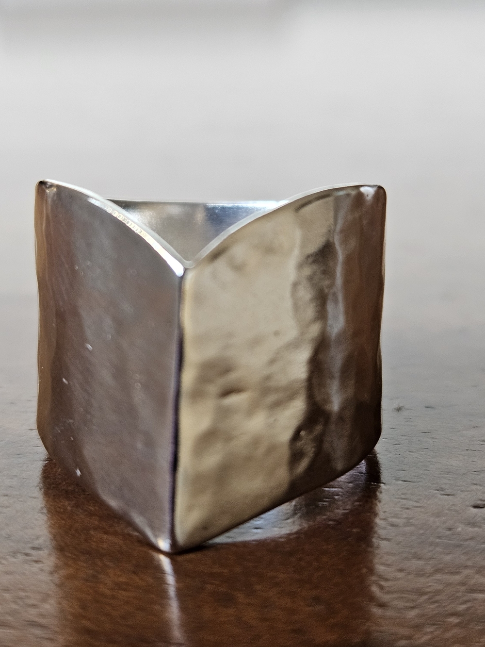 Silpana Modern Hammered Silver Wide Cuff Ring